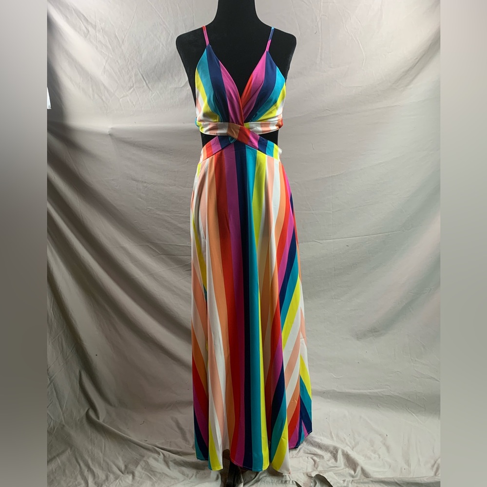 Striped Crisscross Tie Backless Split Thigh Cami Dress - Picture 7 of 10